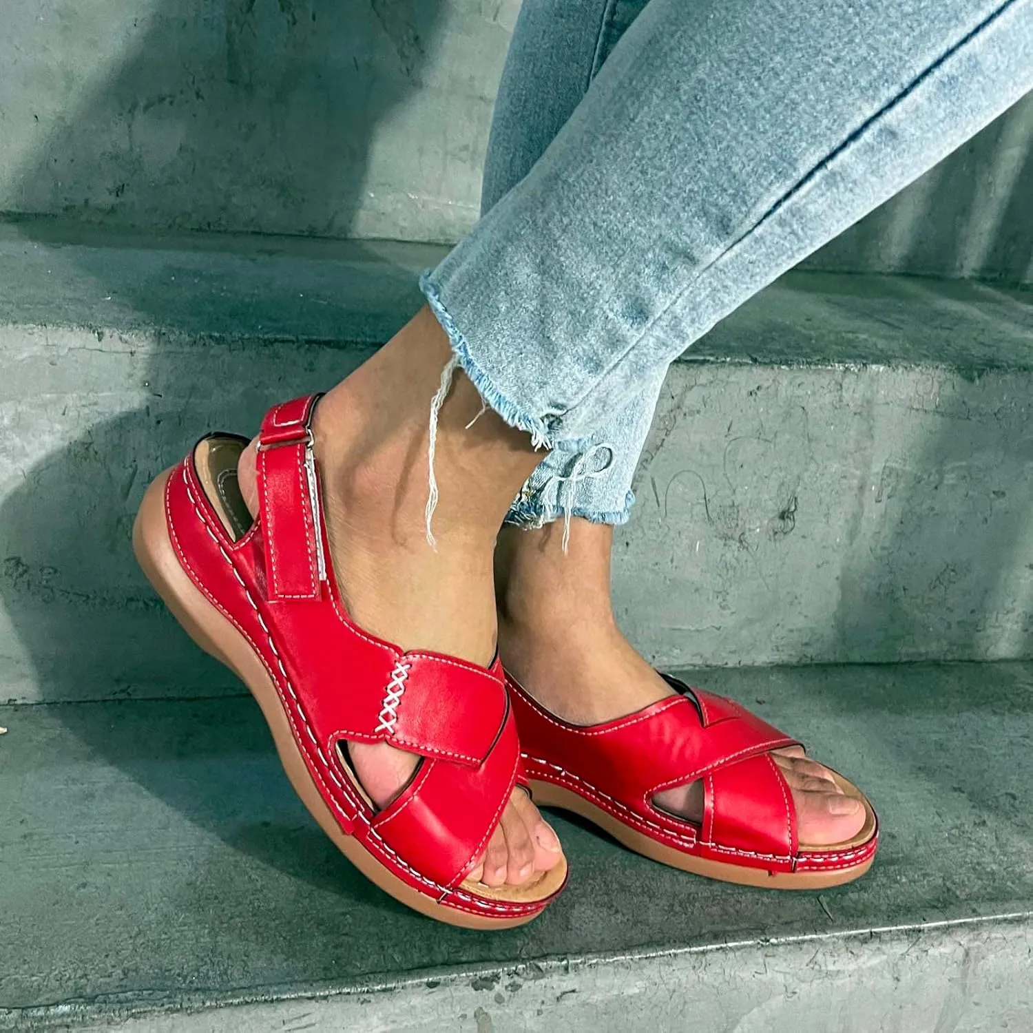 Platform Sandals Women Wedge Orthopedic Sandals Comfort Arch Support Ankle Strap Slippers Outdoor Beach Walking Shoes