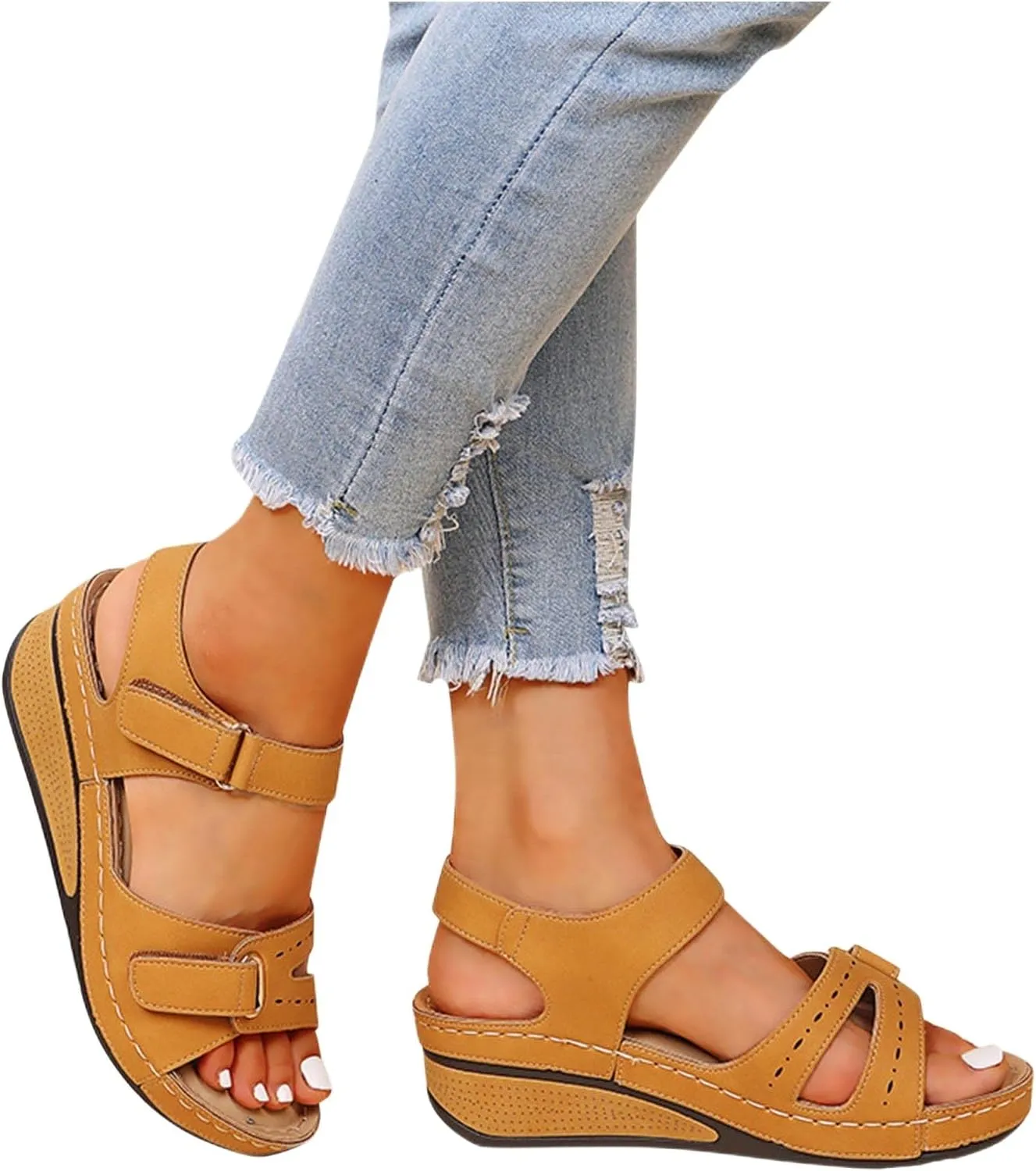Platform Sandals Women Wedge Orthopedic Sandals Comfortable Arch Support Slippers Outdoor Beach Shoes with Ankle Strap
