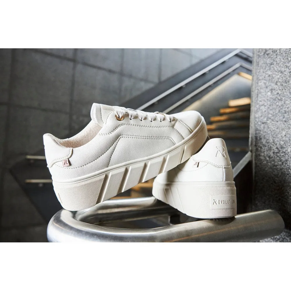 Rieker W0503-80  Ladies Off White Leather Lace Up Trainers