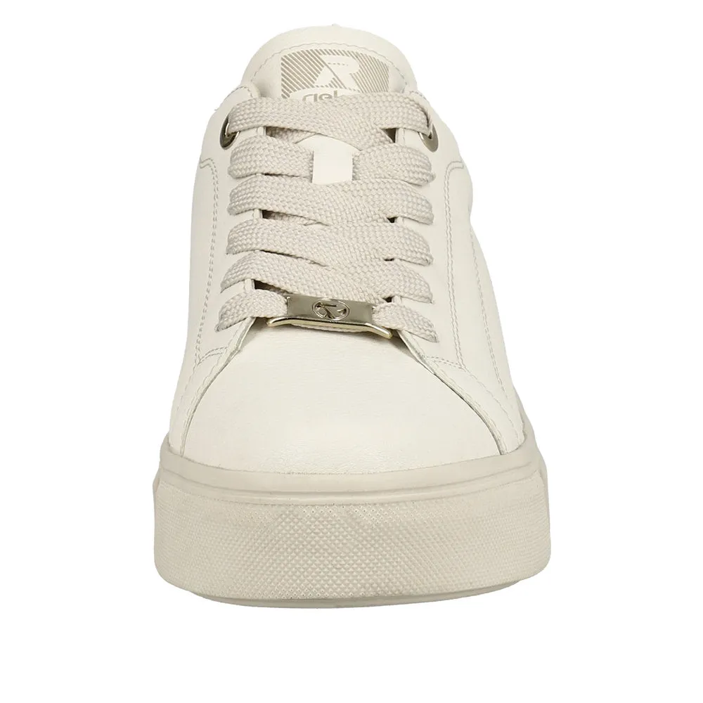 Rieker W0503-80  Ladies Off White Leather Lace Up Trainers
