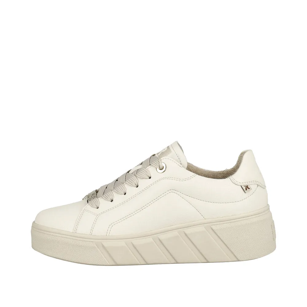 Rieker W0503-80  Ladies Off White Leather Lace Up Trainers