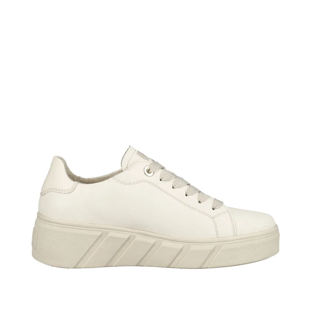 Rieker W0503-80  Ladies Off White Leather Lace Up Trainers