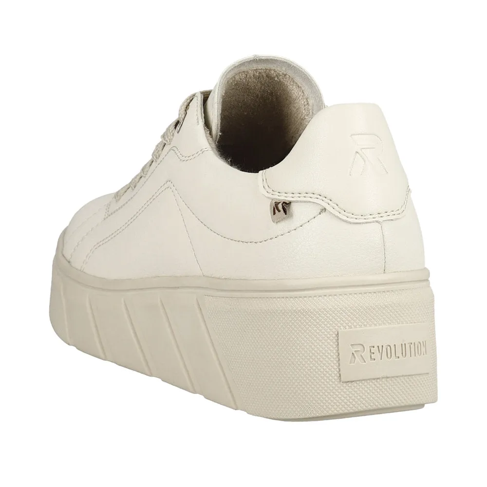 Rieker W0503-80  Ladies Off White Leather Lace Up Trainers