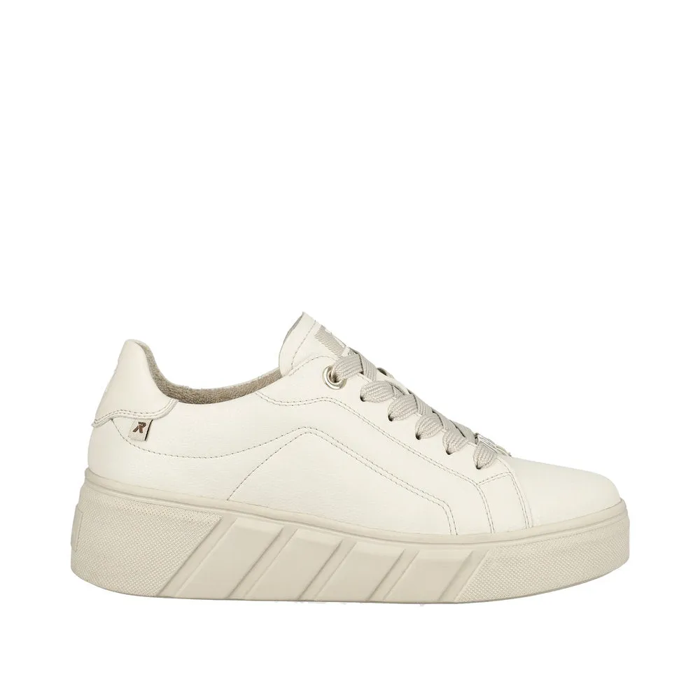 Rieker W0503-80  Ladies Off White Leather Lace Up Trainers
