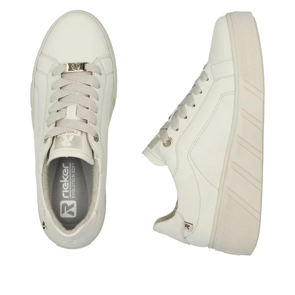 Rieker W0503-80  Ladies Off White Leather Lace Up Trainers