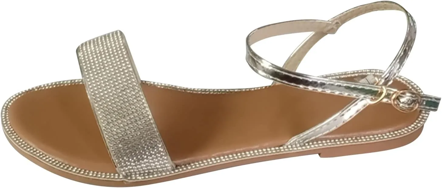 Shoes Outdoor Strap Summer Casual Sandals Round Women's Toe Crystal Flat Women's Summer Sandals