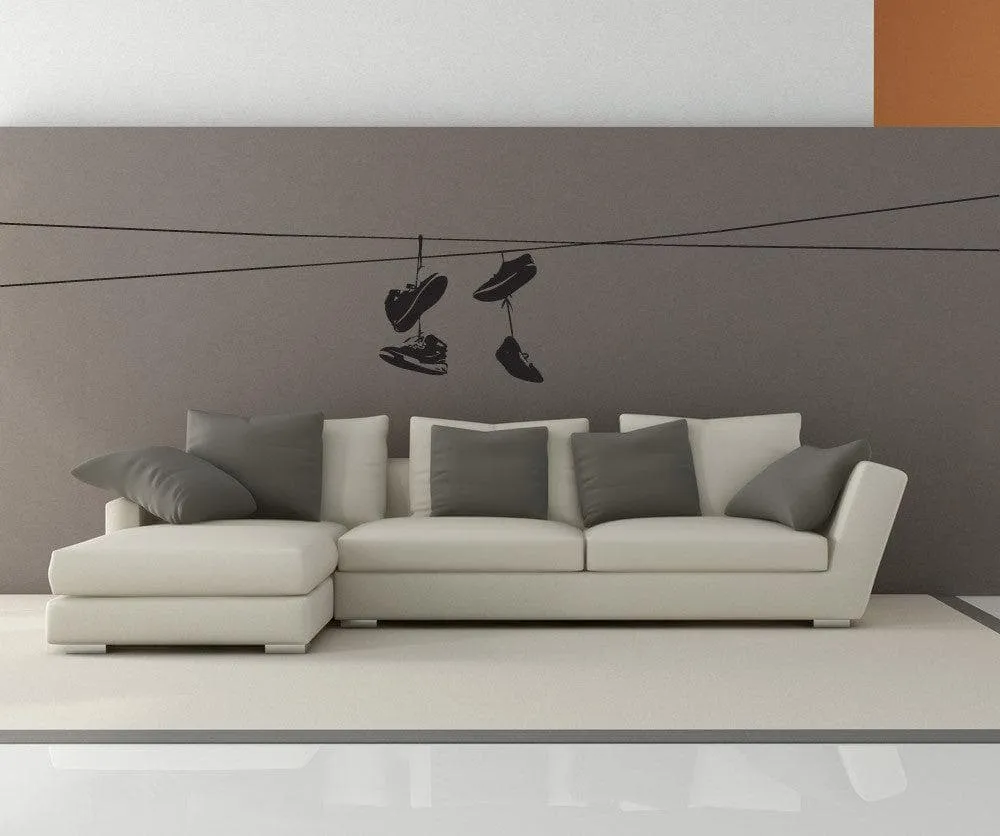 Shoes Thrown On Wire Vinyl Wall Art Decal Sticker NYC / Urban / Brooklyn Theme Decor. Kid's Room. #1529