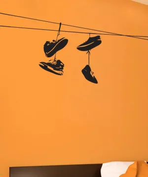 Shoes Thrown On Wire Vinyl Wall Art Decal Sticker NYC / Urban / Brooklyn Theme Decor. Kid's Room. #1529