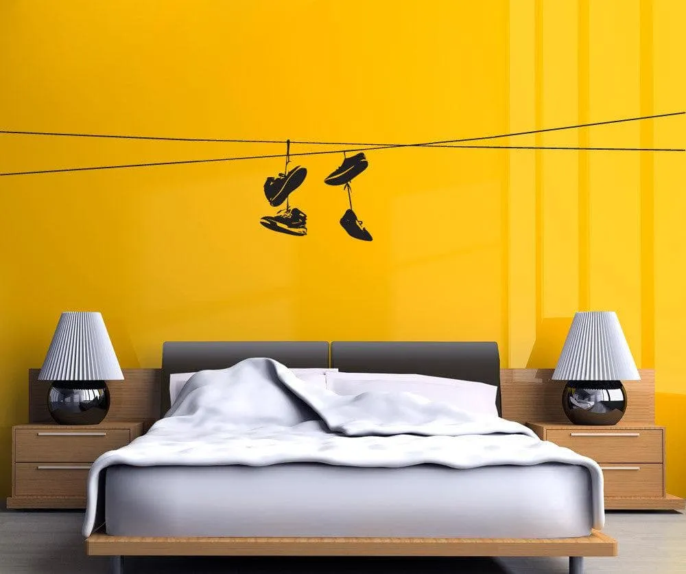 Shoes Thrown On Wire Vinyl Wall Art Decal Sticker NYC / Urban / Brooklyn Theme Decor. Kid's Room. #1529