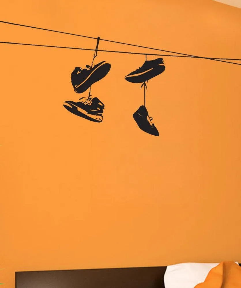 Shoes Thrown On Wire Vinyl Wall Art Decal Sticker NYC / Urban / Brooklyn Theme Decor. Kid's Room. #1529