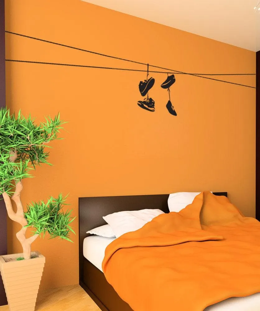 Shoes Thrown On Wire Vinyl Wall Art Decal Sticker NYC / Urban / Brooklyn Theme Decor. Kid's Room. #1529