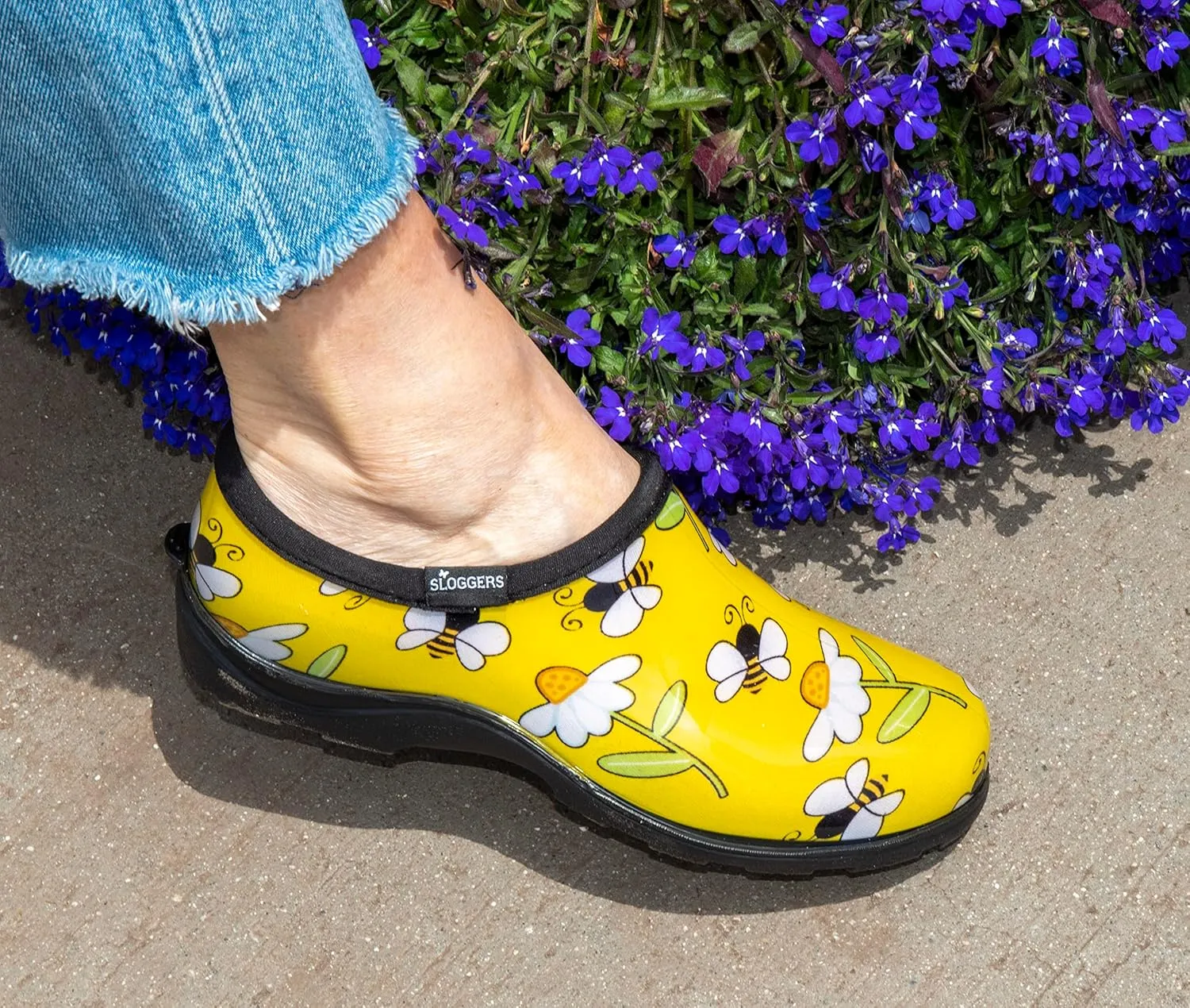Sloggers Original Waterproof Rain and Garden Shoe for Women Outdoor Slip-On Garden Clog - Made in The USA with Premium Comfort Insole and Arch Support - Bee Print Yellow, Size 9