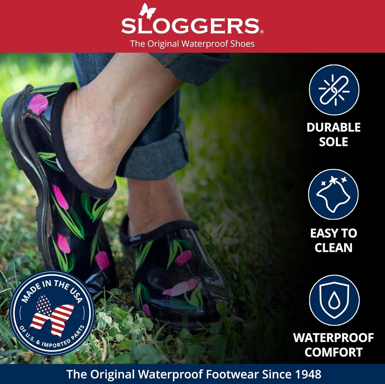 Sloggers Original Waterproof Rain and Garden Shoe for Women Outdoor Slip-On Garden Clog - Made in The USA with Premium Comfort Insole and Arch Support - Bee Print Yellow, Size 9