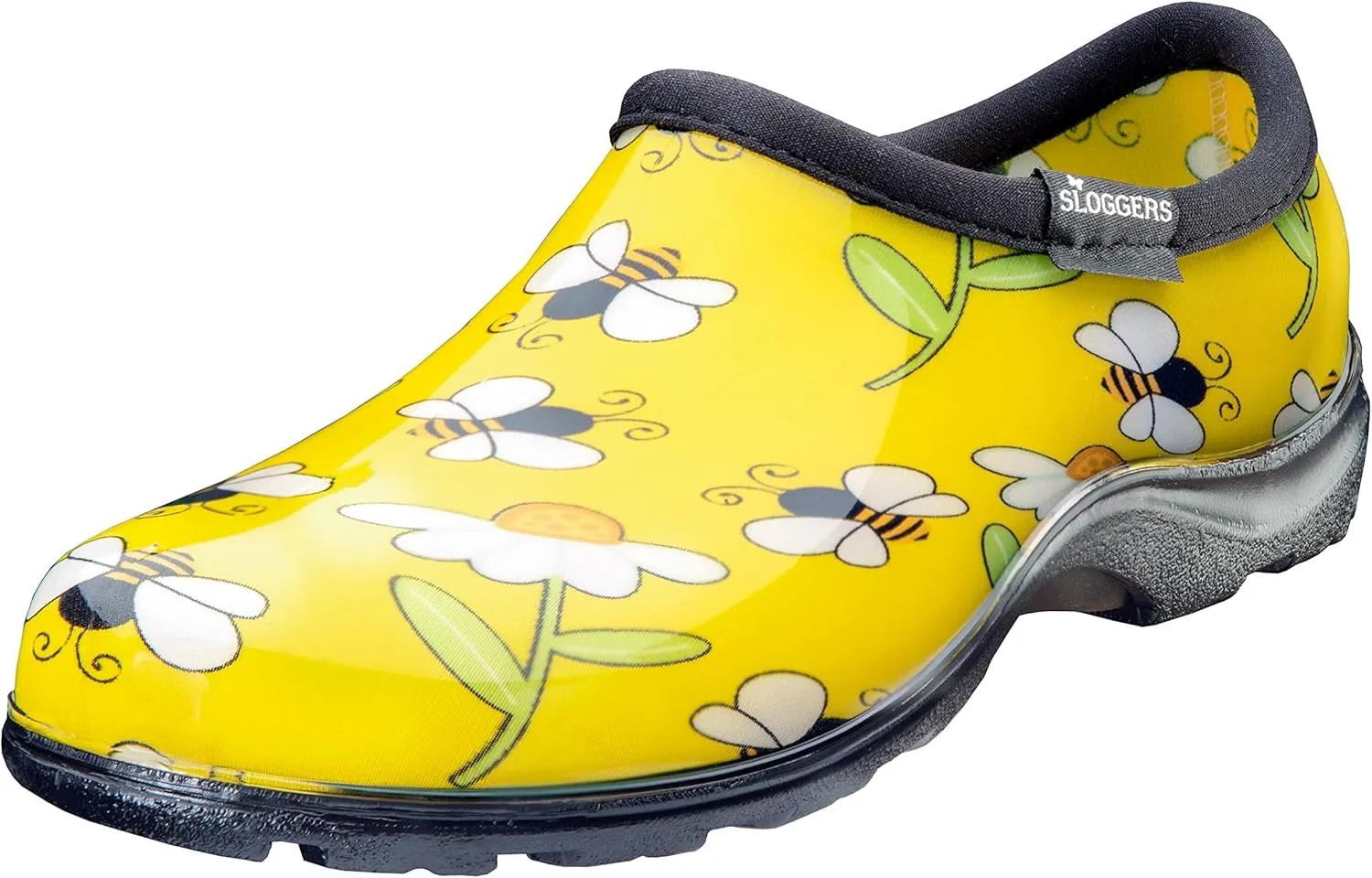 Sloggers Original Waterproof Rain and Garden Shoe for Women Outdoor Slip-On Garden Clog - Made in The USA with Premium Comfort Insole and Arch Support - Bee Print Yellow, Size 9