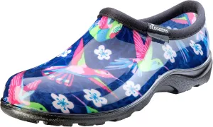 Sloggers Original Waterproof Rain and Garden Shoe for Women Outdoor Slip-On Garden Clog - Made in The USA with Premium Comfort Insole and Arch Support - Blue/Pink Hummingbird Print, Size 6