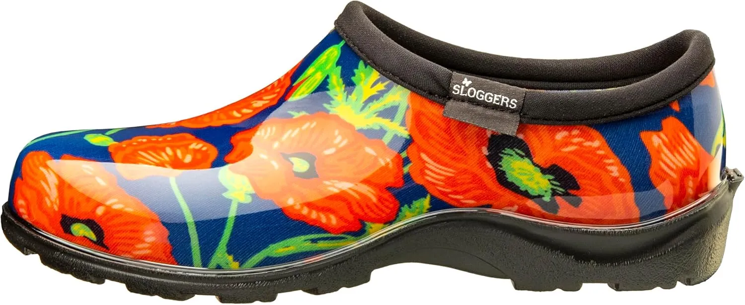 Sloggers Original Waterproof Rain and Garden Shoe for Women Outdoor Slip-On Garden Clog - Made in The USA with Premium Comfort Insole and Arch Support - Bold Poppies Blue, Size 9