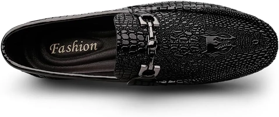 Snake Embossed Leather Loafers – Slip-On Glossy Cowhide Driving Shoes