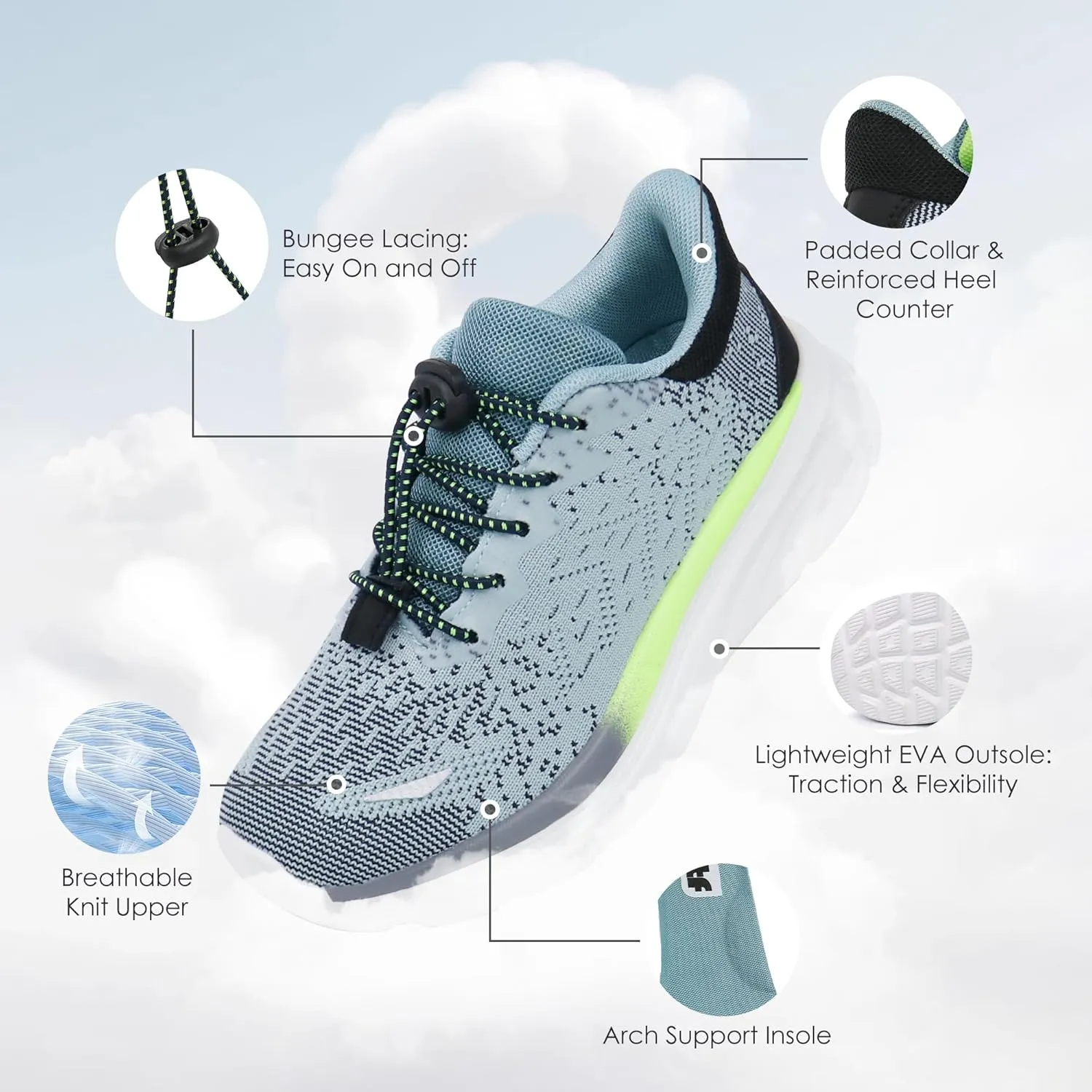 Tobfis Boys Girls Kids Arch Support Bungee Tennis Athletic Running Shoes Lightweight Breathable School Walking Sneakers(Toddler/Little Kid/Big Kid)