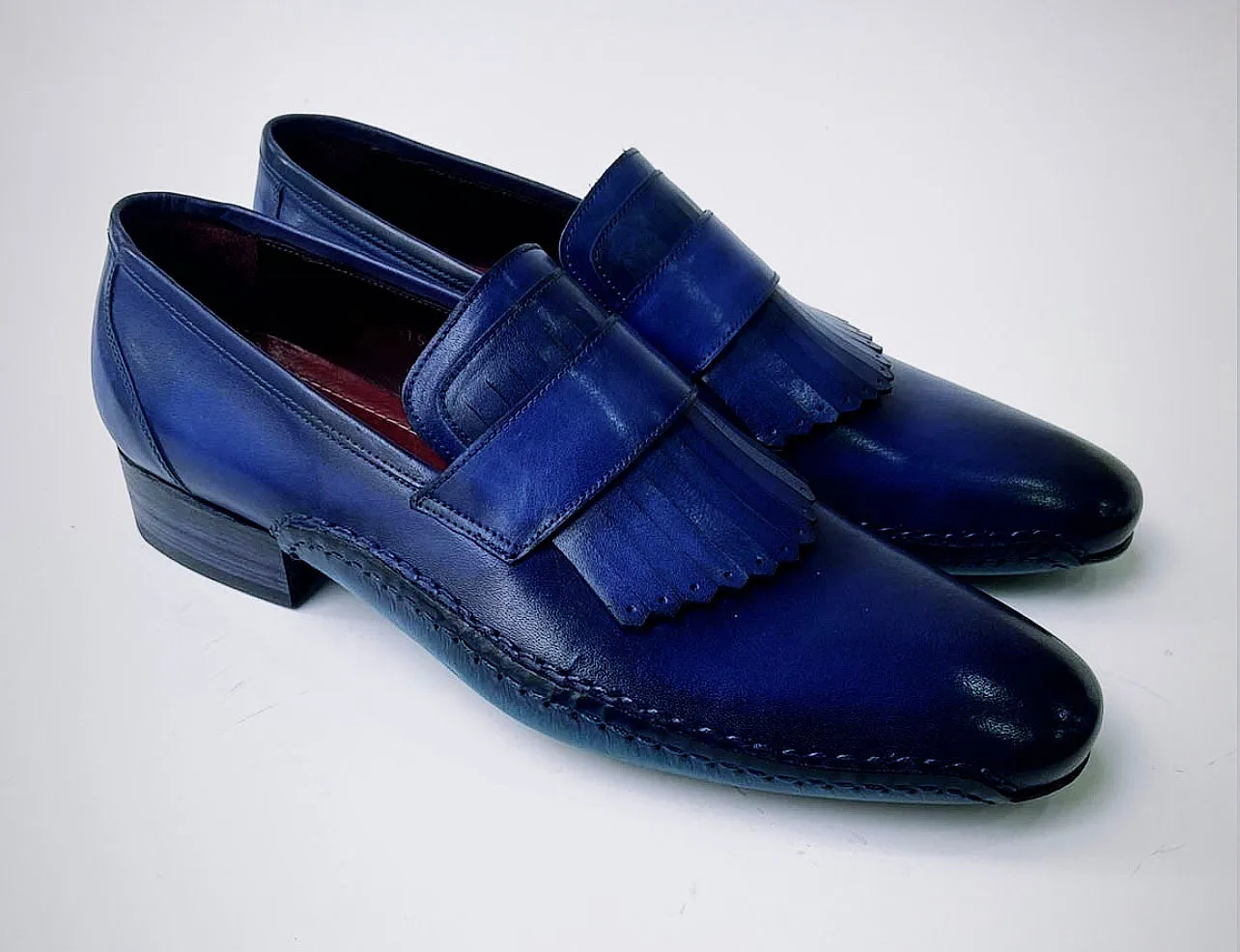 Tucci Di Lusso Mens Royal Blue Hand-welted Italian Calf Skin leather luxury Kiltie Loafers