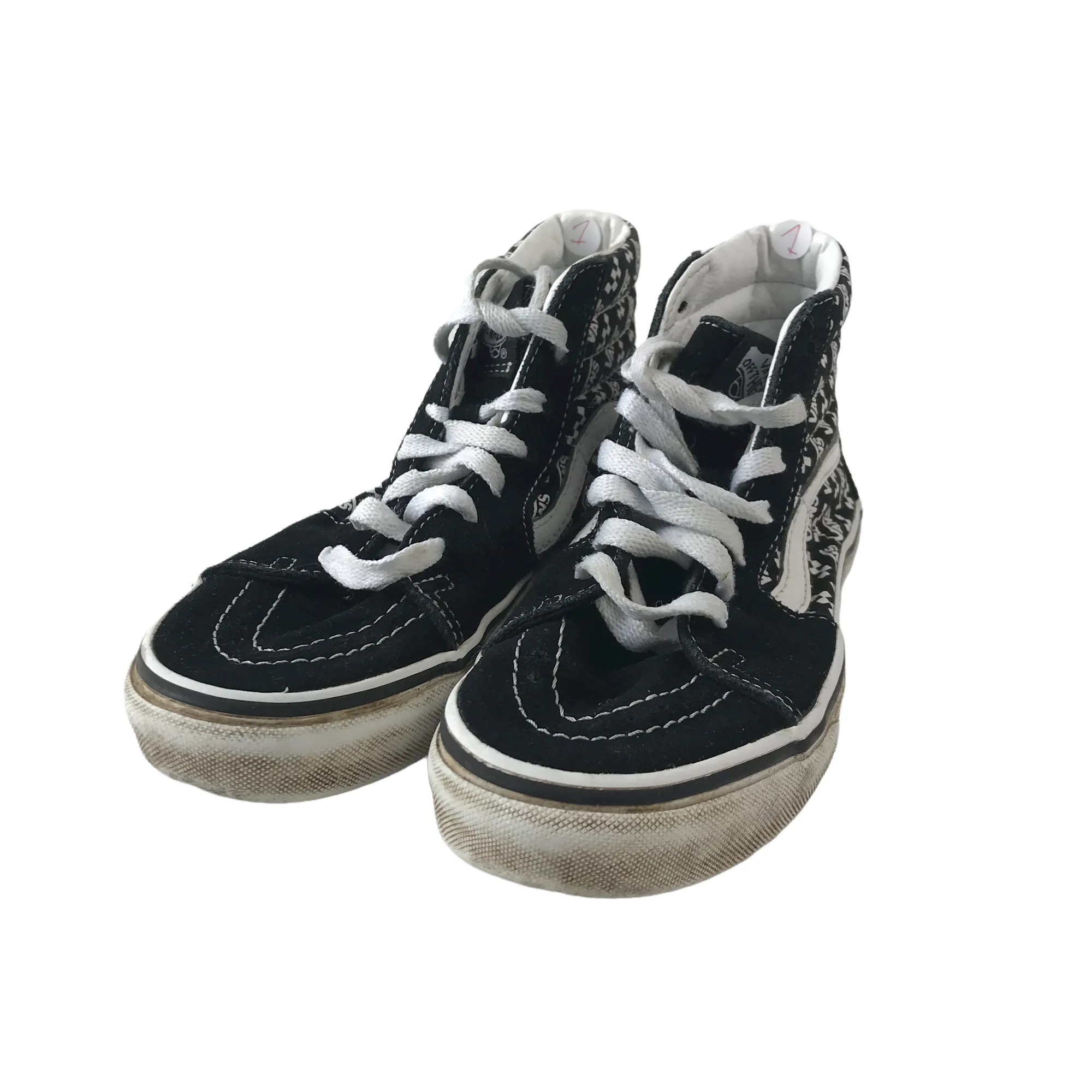Vans Black and White High Tops Trainers Shoe Size 1