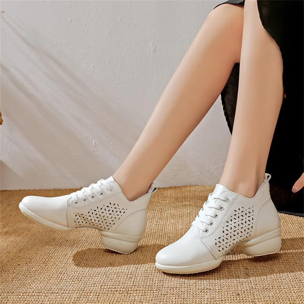 VEACAM Women Fashion Jazz Sneakers Comfort Wedge Platform Leather Dancing Shoes Lace-Up Ballroom Dance Trainers