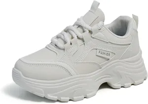 Women's Fashion Sneakers - Breathable Autumn Lace-up Casual Trainers with Lightweight Platform, Chunky Dad Shoe Design, Low-top Leather, Ideal for Sports,Grey-39