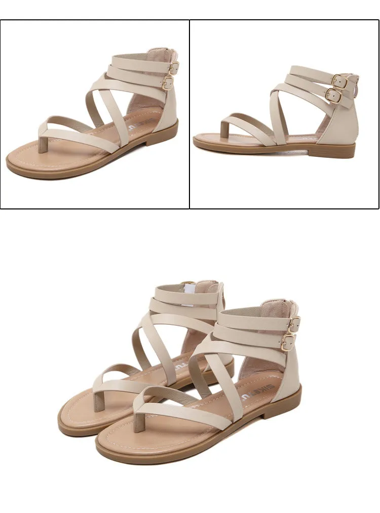Women's Gladiator  Summer Beach Flat Roman Flip-flops with Zipper