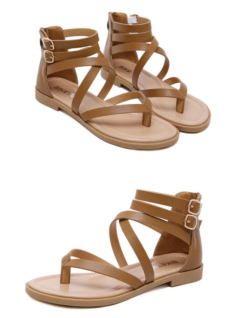 Women's Gladiator  Summer Beach Flat Roman Flip-flops with Zipper