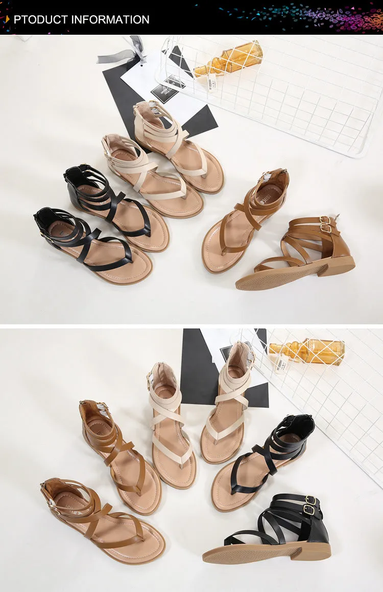 Women's Gladiator  Summer Beach Flat Roman Flip-flops with Zipper