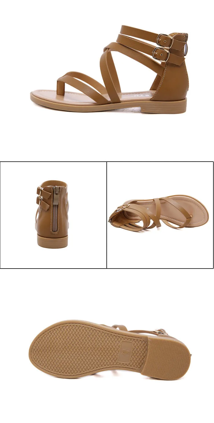 Women's Gladiator  Summer Beach Flat Roman Flip-flops with Zipper
