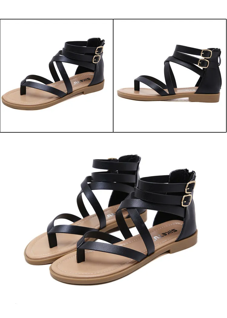 Women's Gladiator  Summer Beach Flat Roman Flip-flops with Zipper