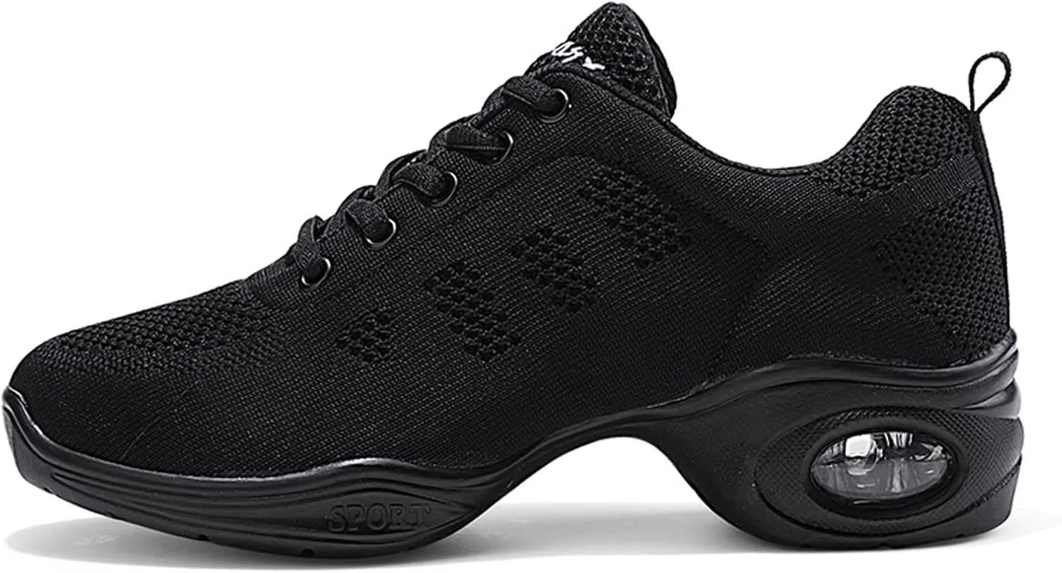 Women's Jazz Shoes Dance Trainers Lace Up Cushion Breathable Ladies Split Sole Dance Sneakers Platform Shoes