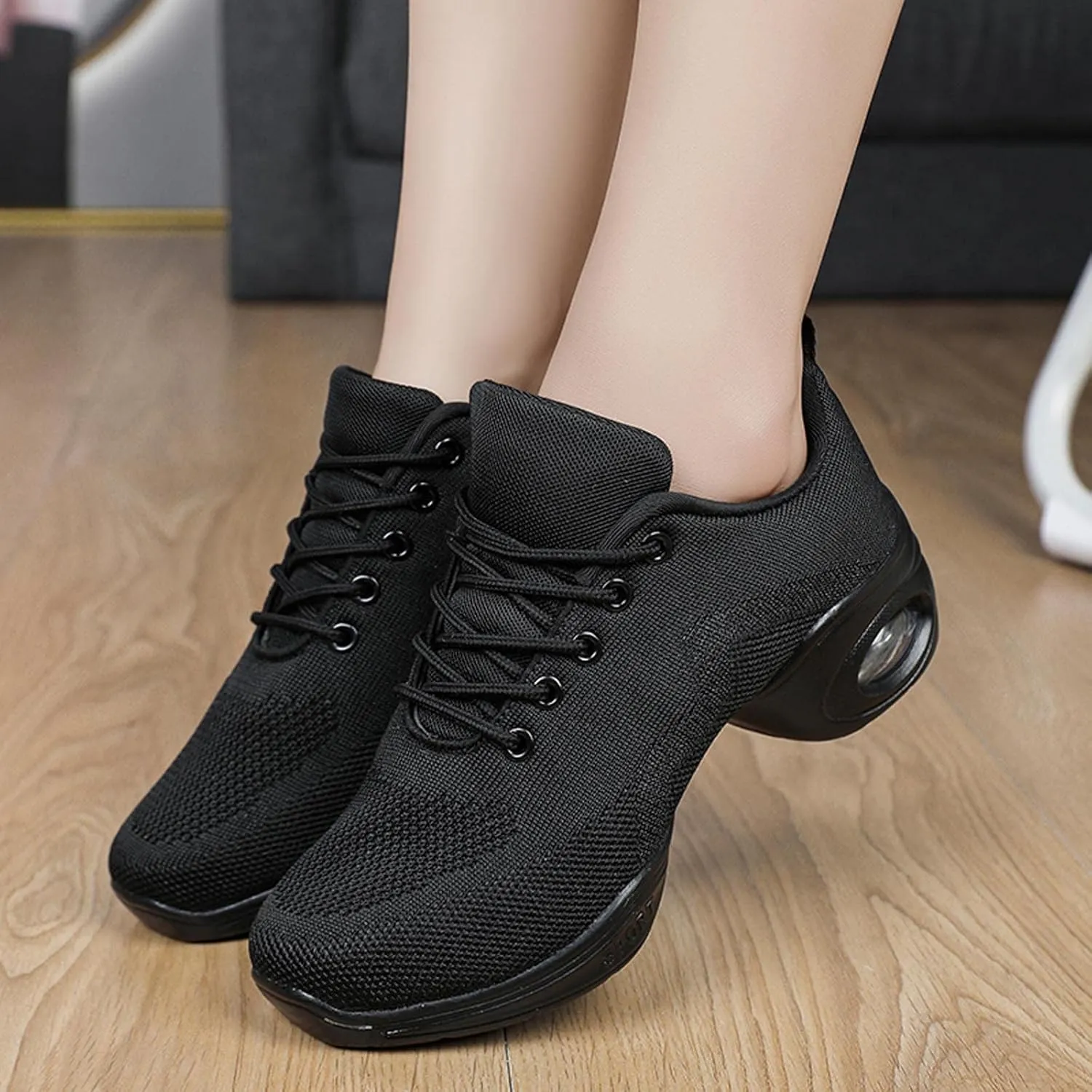 Women's Jazz Shoes Dance Trainers Lace Up Cushion Breathable Ladies Split Sole Dance Sneakers Platform Shoes