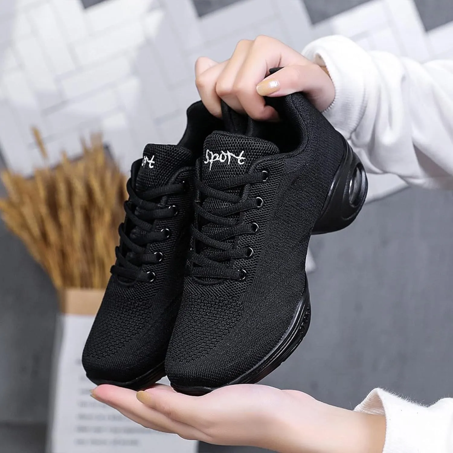 Women's Jazz Shoes Lace-up Dance Sneakers Lady Split Sole Air Cushion Modern Dance Shoes Platform