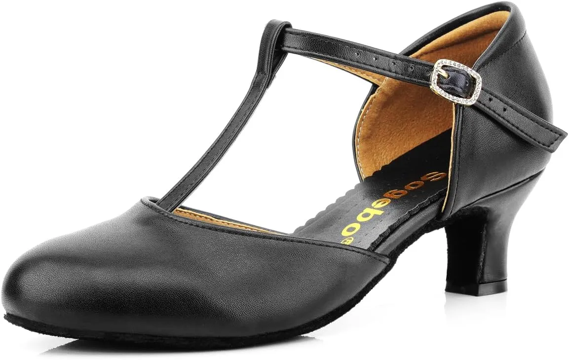 Women's Latin Ballroom Dancing Heels Wedding Pumps T-Strap Character Shoes