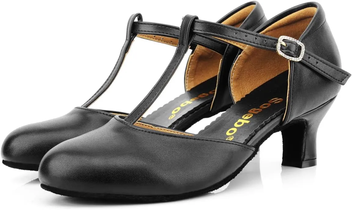 Women's Latin Ballroom Dancing Heels Wedding Pumps T-Strap Character Shoes