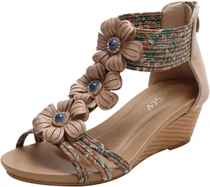 Womens Summer Fashion Open Toe Breathable Flatform Wedge Heel Sandals Thick Sole Non Slip Shoes with Arch Support for Comfort Walk Lowpointed Water Poolside pointed summer foam E48-Beige