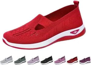 Women's Woven Orthopedic Shoes Breathable Soft Soled Go Walking Slip on Diabetic Foam Shoe Arch Support Hands Free Anti-Slip Sneakers