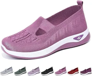 Women's Woven Orthopedic Shoes Breathable Soft Soled Go Walking Slip on Diabetic Foam Shoe Arch Support Hands Free Anti-Slip Sneakers