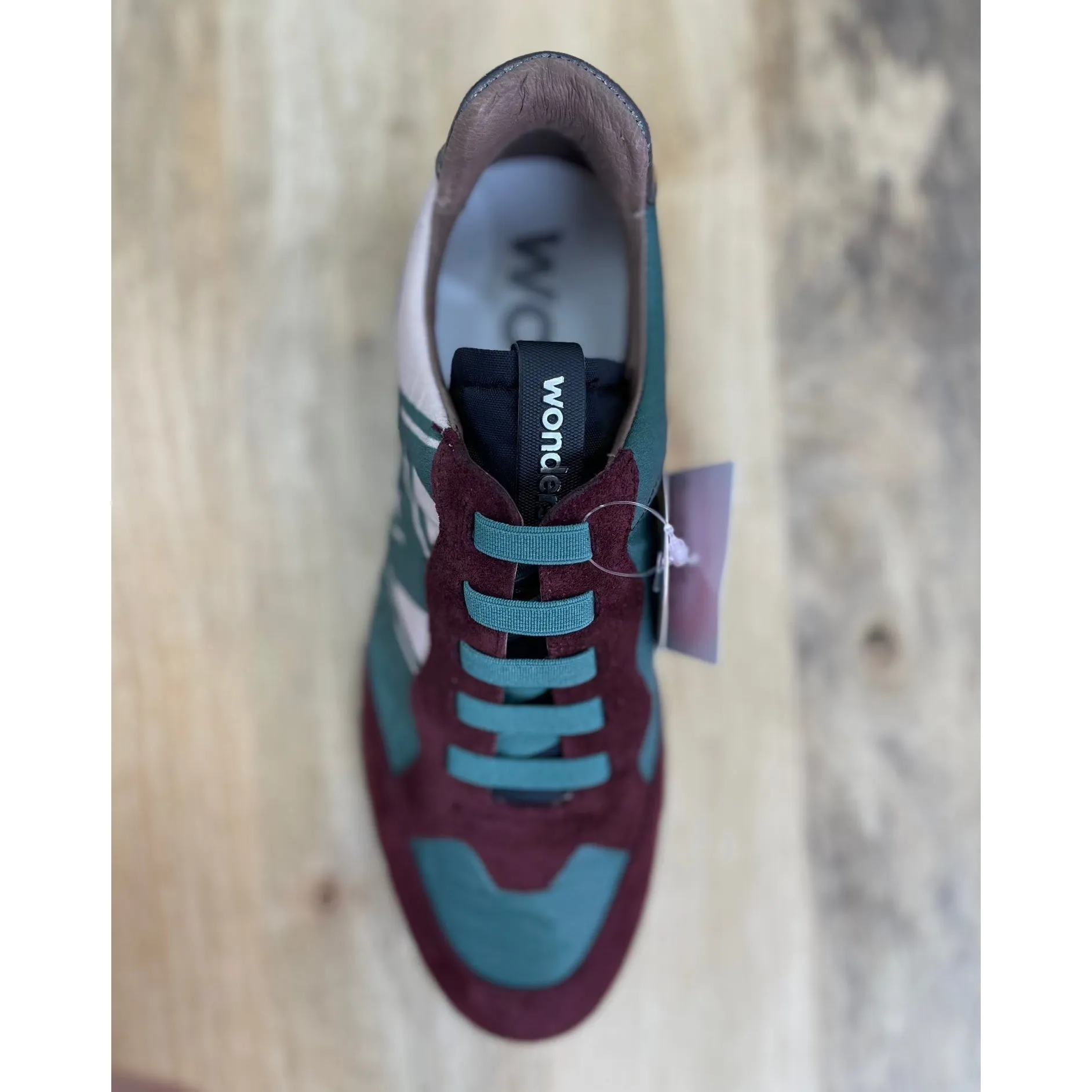 Wonders A-2452-T Ladies Spanish Wine Red & Green Leather & Textile Elasticated Trainers