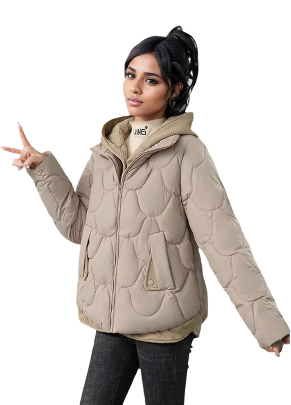 WPJ25001 100% Nylon Body Trimmed with Polyester Hood Women's Quilted Warm Jacket