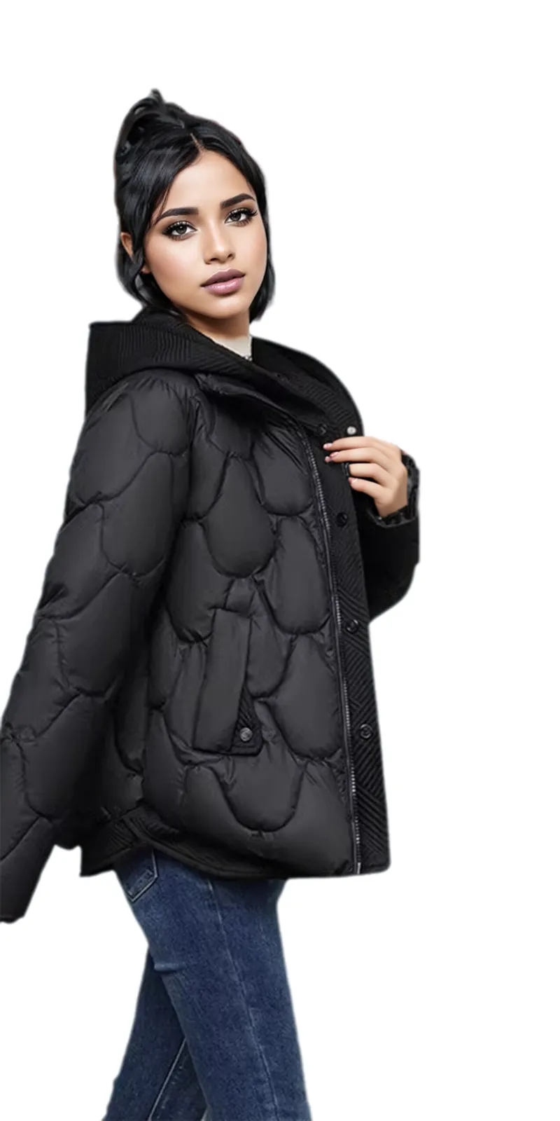 WPJ25001 100% Nylon Body Trimmed with Polyester Hood Women's Quilted Warm Jacket