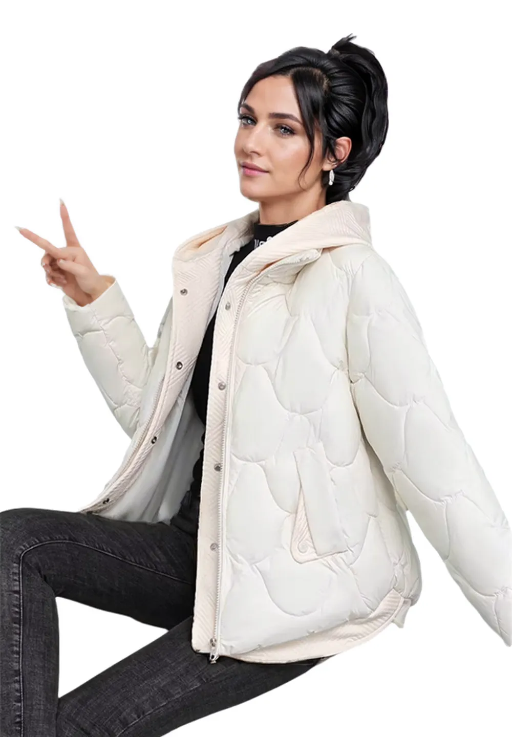 WPJ25001 100% Nylon Body Trimmed with Polyester Hood Women's Quilted Warm Jacket