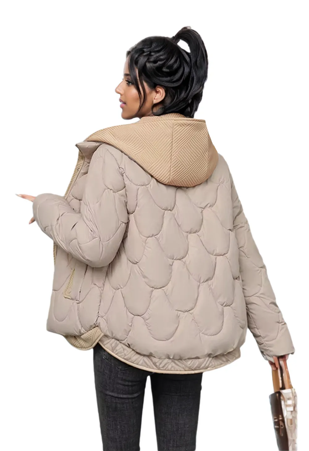 WPJ25001 100% Nylon Body Trimmed with Polyester Hood Women's Quilted Warm Jacket