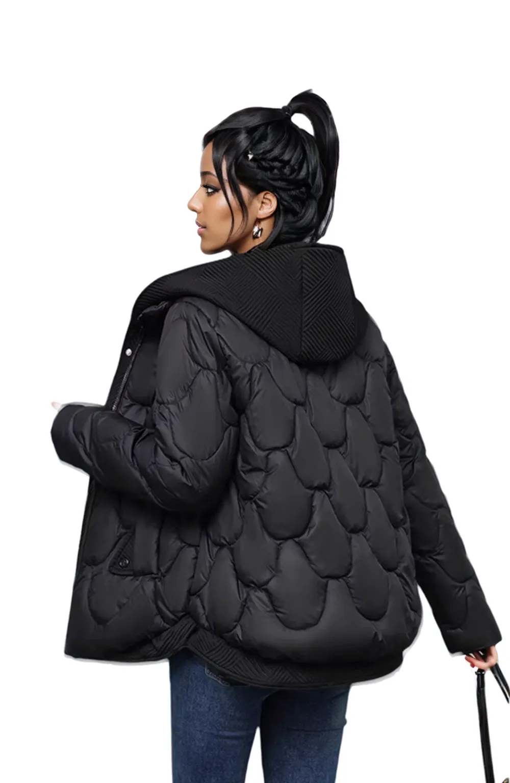 WPJ25001 100% Nylon Body Trimmed with Polyester Hood Women's Quilted Warm Jacket