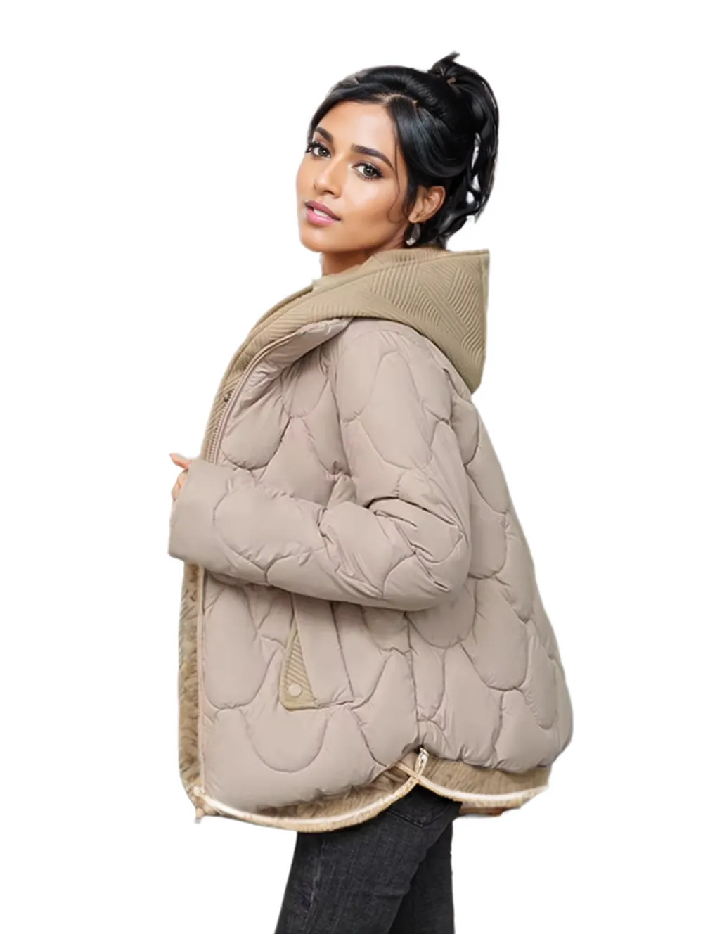 WPJ25001 100% Nylon Body Trimmed with Polyester Hood Women's Quilted Warm Jacket