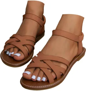 ZSpzx Women Flats Sandals,Indoor/Outdoor Elastic Ankle Strap Walking Footwear Summer Beach Vacation Slippers Comfortable Non-Slip Peep Toe Slip-On Slides Indoor/Outdoor Soft Sole Daily Casual Shoe